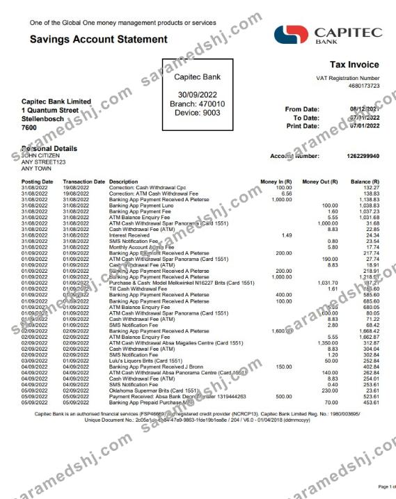 USA Capitec Bank Statement